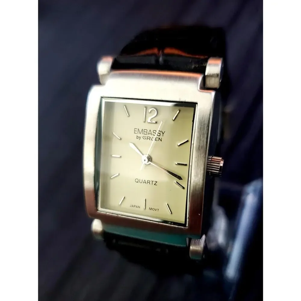Rare‎ Hinged Lug Embassy Gruen Vintage Men's Tank Watch NOS